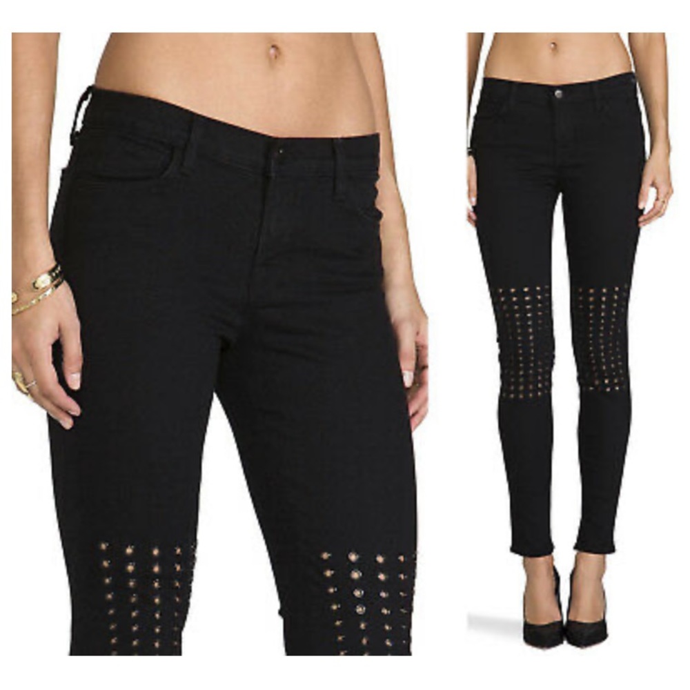 J Brand Ingrid Mid Rise Grommet Knee Black Jeans - Picture 4 of 5